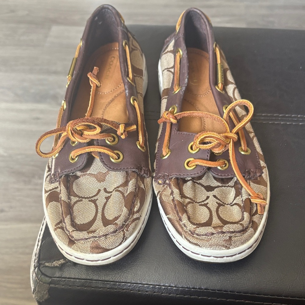 Coach Tan and Brown Monogram Boat Shoes